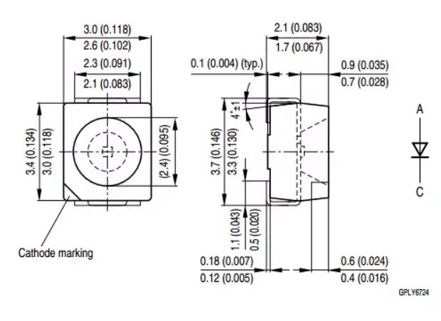 LO T67D-U1AA-24-1-Z 3528 Orange Ultra High Brightness LED Automotive Grade