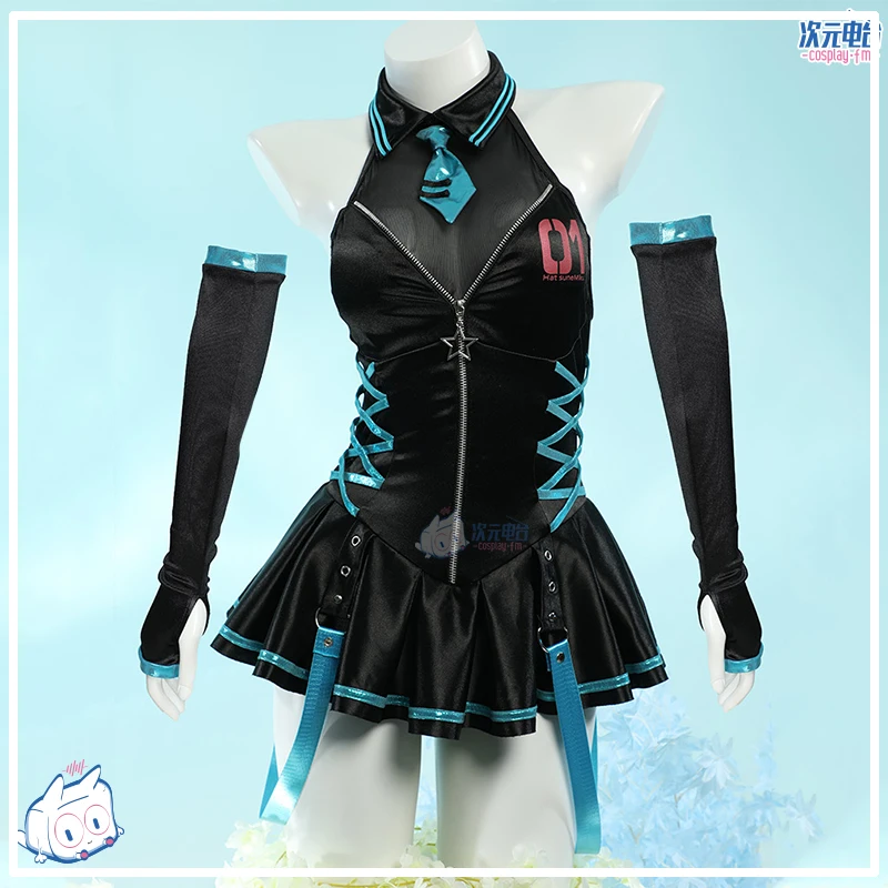 

Anime Miku Cosplay Costume Women Cute Sexy Short Dress Tie Sleeve Suit Summer Bodysuit Swimsuit Halloween Carnival Party Clothes