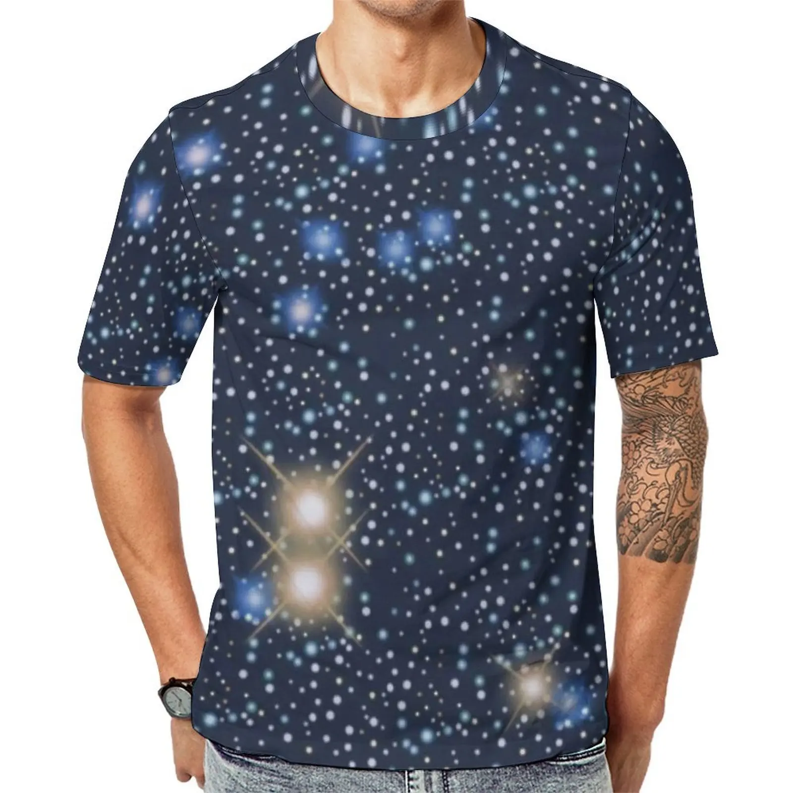 Summer T Shirt Dark Blue Galaxy T-Shirts Vivid Sparkle Stars Kawaii Fashion Tee Shirt For Man Short Sleeve Big Size Clothing