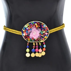 Bead Women Body Chains Charms Bohemian Ethnic Coin Tassel Colorful Rope Belly Chains Statement Afghan Flower Body Jewelry Female