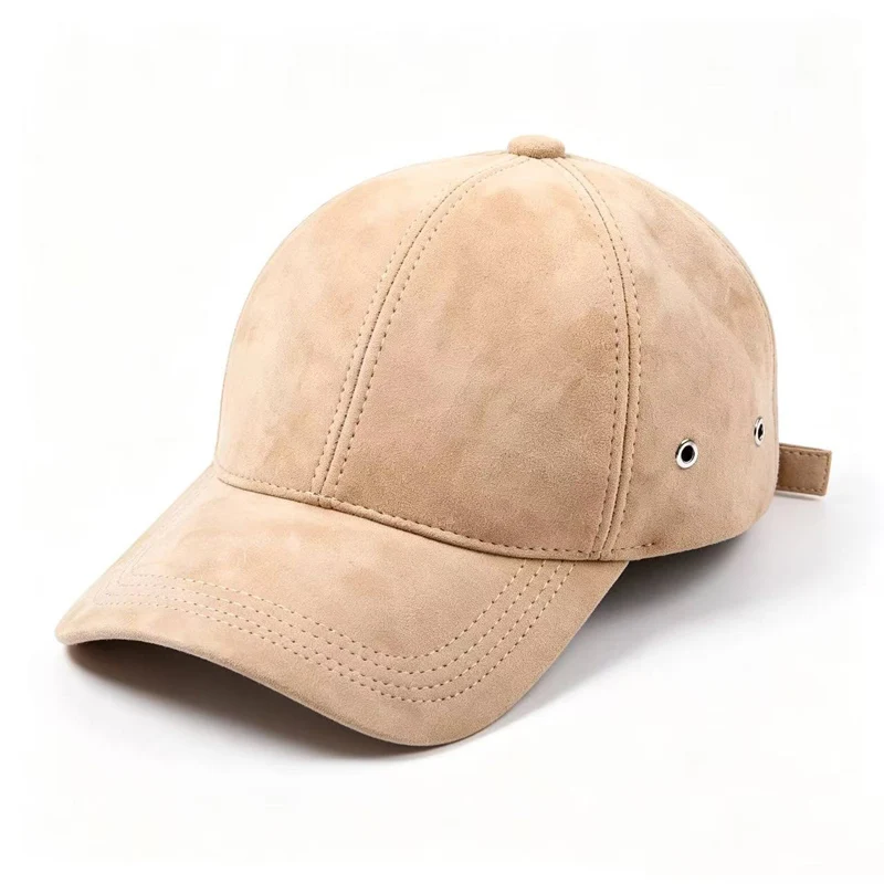 Simple Korean Genuine Leather Baseball Cap for Men Vintage Casual Outdoor 56-60 CM Adjustable Suede Peaked Hats Solid Color