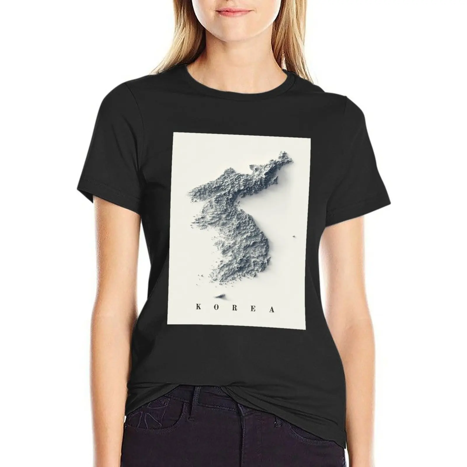 North and South Koreas Relief Map 3D digitally-rendered T-Shirt hippie clothes blanks t-shirt dress for Women plus size sexy