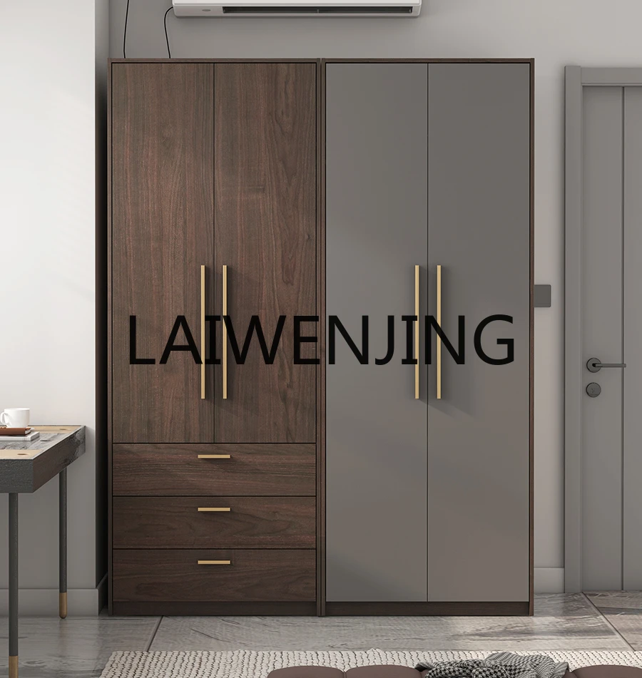 Modern Minimalist Wardrobe Master Bedroom High-End Walnut Small Apartment Space Saving Bedroom and Household Nordic