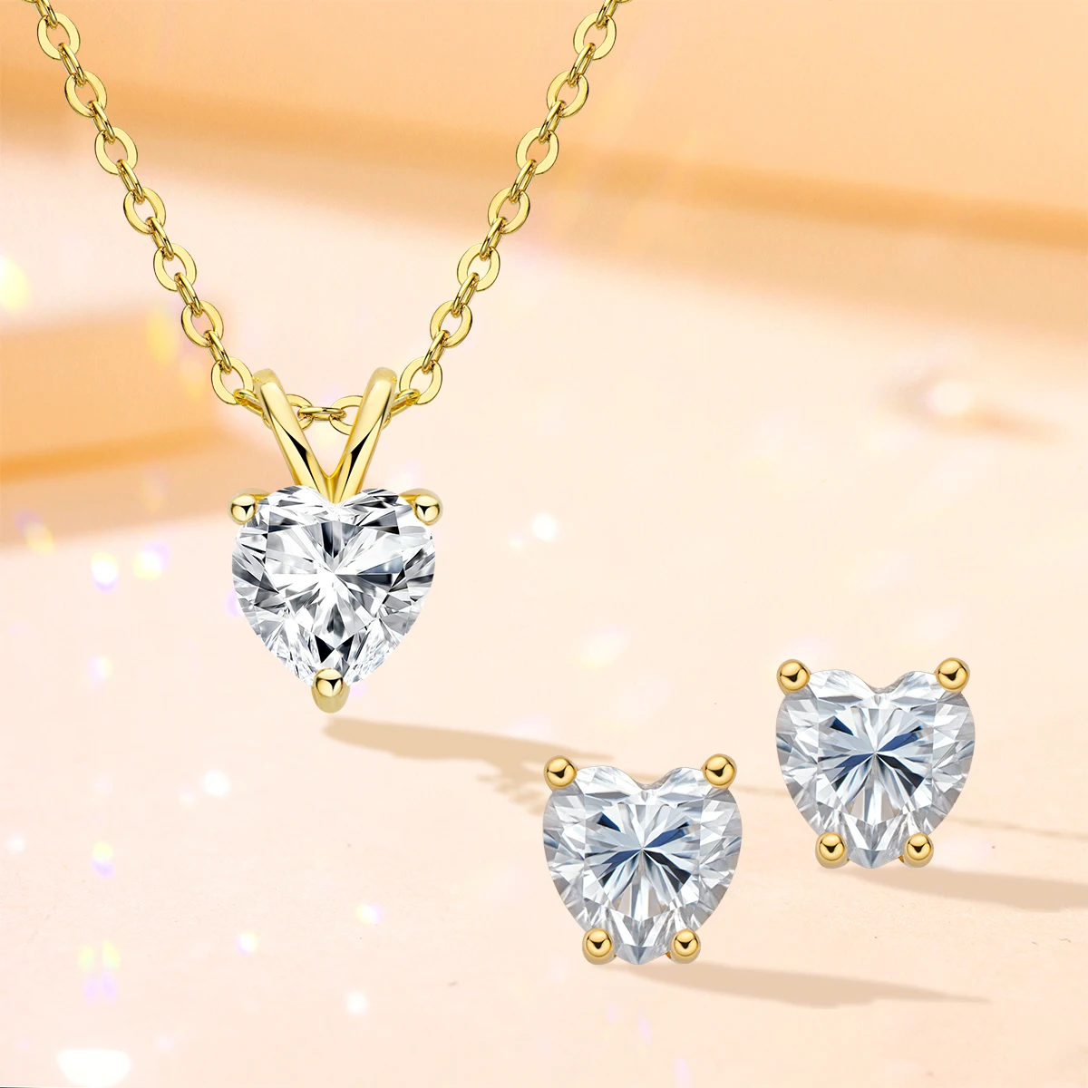 

Love Heart Shape Jewelry Set for Women Original 925 Silver D Color Moissanite Pendant Necklace & Piercing Stud Earrings Gifts