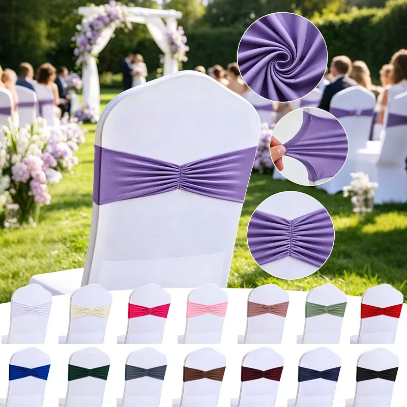 10/50Pcs No-Tie Stretch Chair Back Decor Elastic Chair Sash Cover with Pre-Tied Bow for Wedding Banquet Hotel Party Event Decor