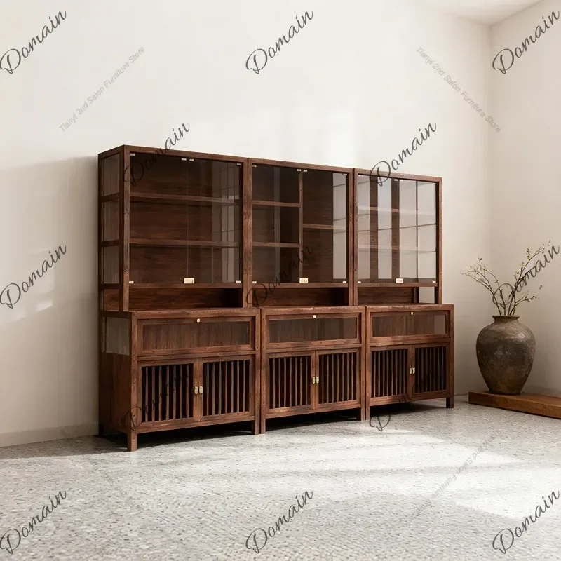 ZG Nordic Solid Wood Display Cabinet with Glass Door for Exhibition Hall Jade Necklace Display Stand Shopping Mall Furniture FYM