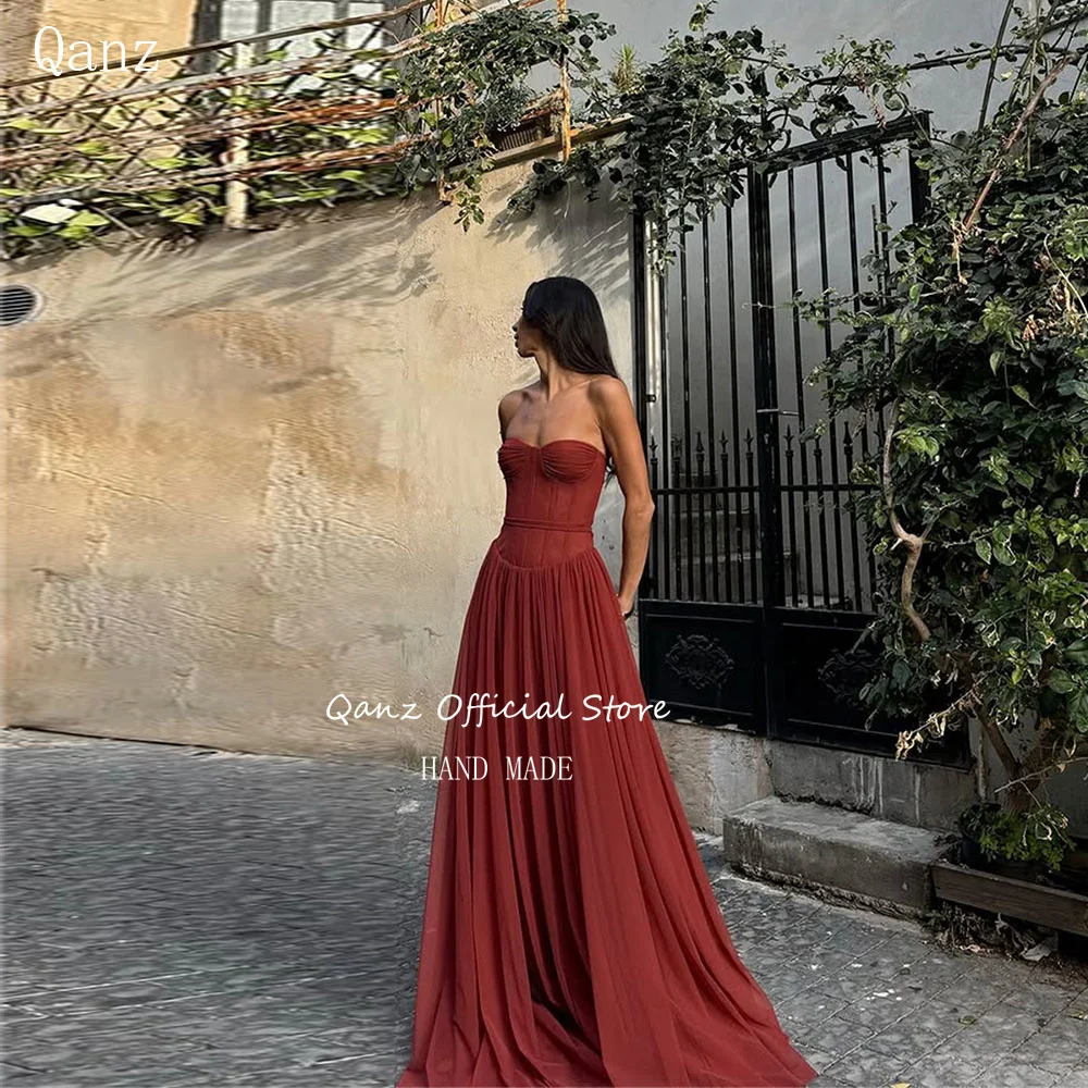 

Qanz Elegant Chiffon Prom Dresses Long A Line Corset Back Sweetheart Robe De Soirée Femme Bespoke Occasion Dresses Customized