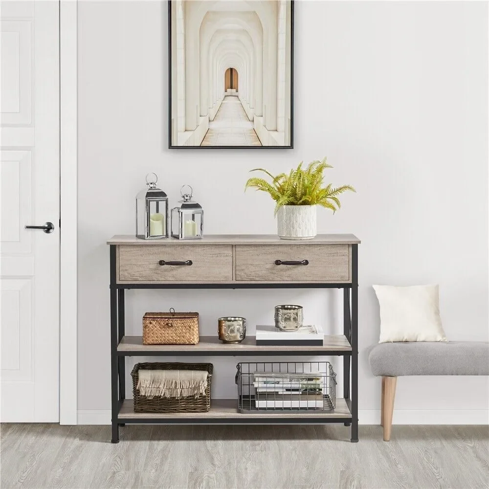 

Industrial Console Table Entryway Sofa Table Drawer Storage Shelves Living Room