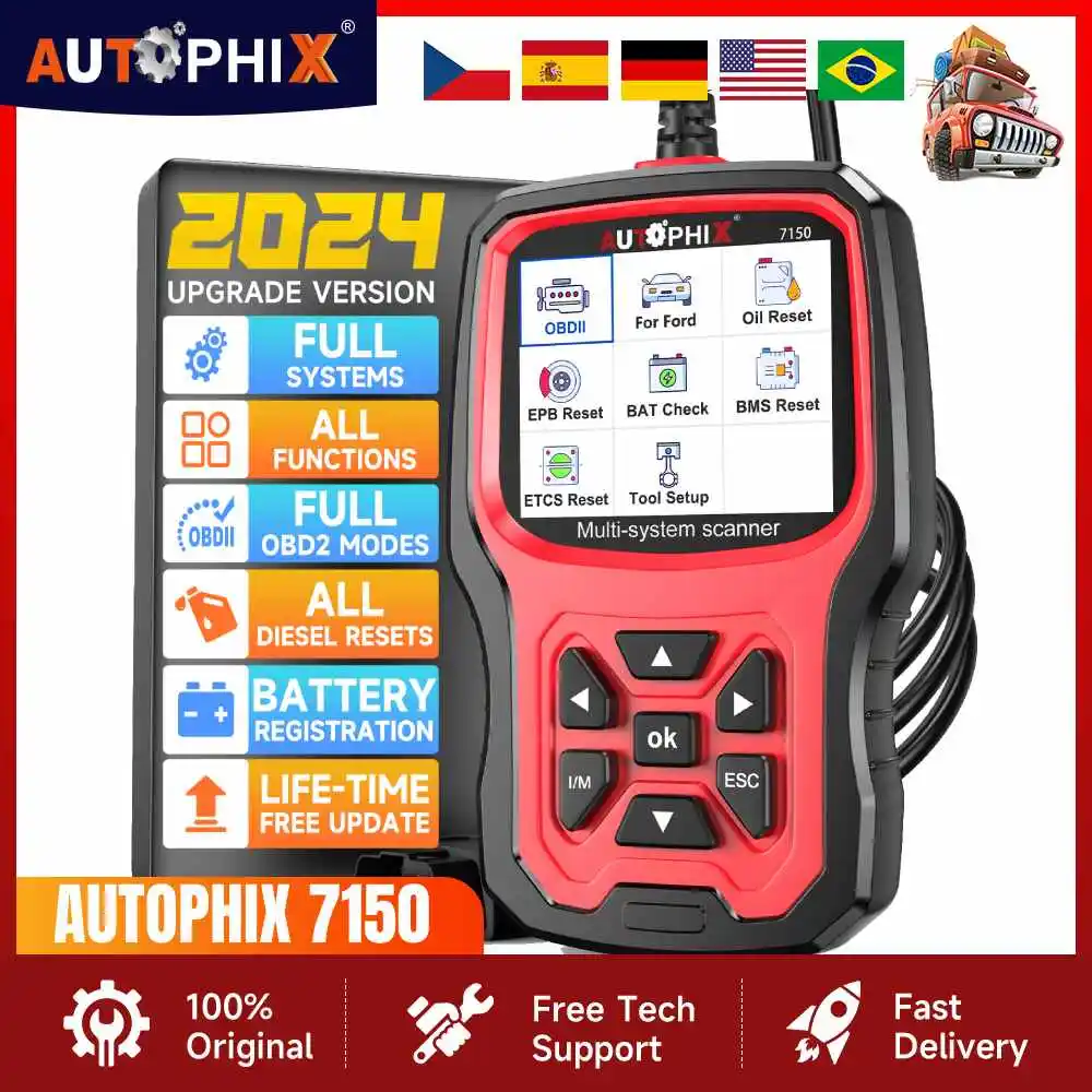 Autophix 7150 전문 OBD2 자동차 스캐너 코드 리더, EPB TPMS ETC 재설정, 다국어 OBD 2, 포드 자동차 진단 도구 