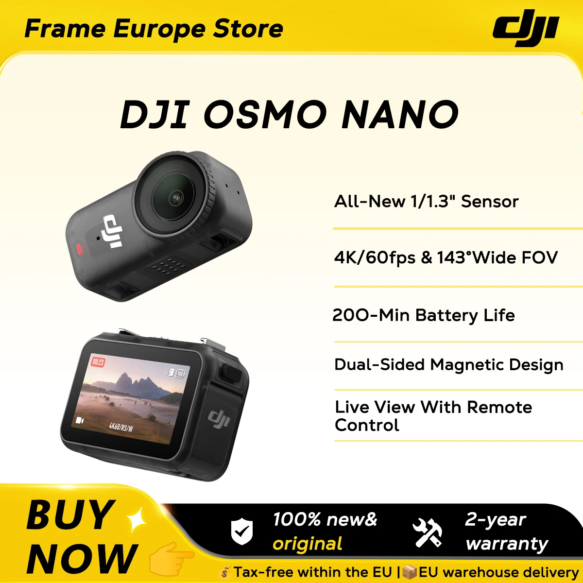 【LOCAL+】DJI Osmo Nano Bundle Standard 128G / 64GB Videocamera Compatta per Vlog 4K/60fps & 143 ° Sensore 1/1.3" completamente nuovo con ampio campo