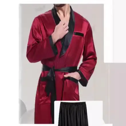 Men's Sleep Robe Shorts Two-Piece Set Thin Long Sleeve Summer Bathrobe plus Size Comfortable Breathable Lightweight Set