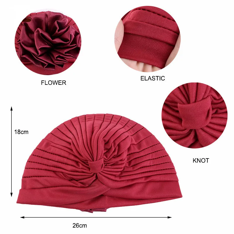 Topi bunga Satin Turban Bonnet untuk wanita Muslim, penutup kepala Bandana syal kepala Muslim untuk wanita