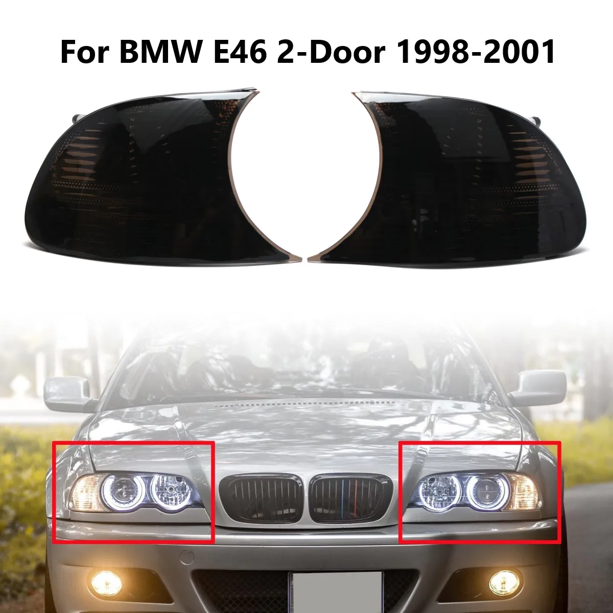 Par Esquerda e Direita Turn Signal Blinker, Tampa da lâmpada de canto lateral, Estilo do carro para BMW E46 2 portas 1998 1999 2000 2001, 63126904299