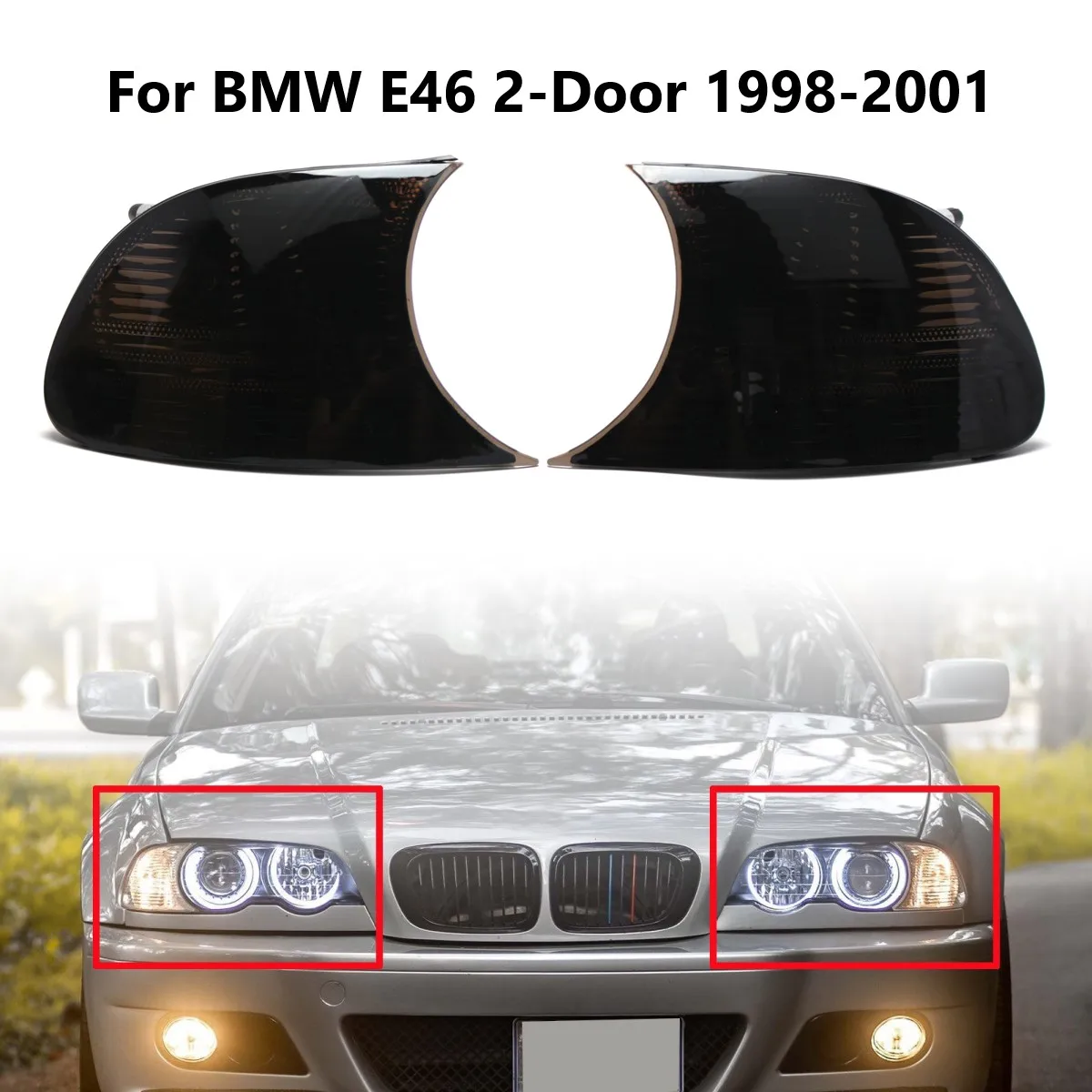 Lampu sein kanan kiri sepasang, penutup lampu sudut samping gaya mobil untuk BMW E46 2 pintu 1998 1999 2000 2001 63126904299