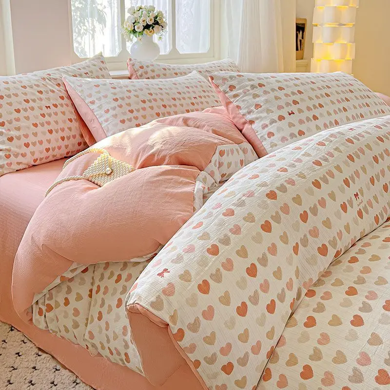

Galsang Flowers 4-Piece Bedding Set - Skin-Friendly Double-Layer Yarn, Instagram Style Sheets + Duvet, Dormitory/Family Use (Bre