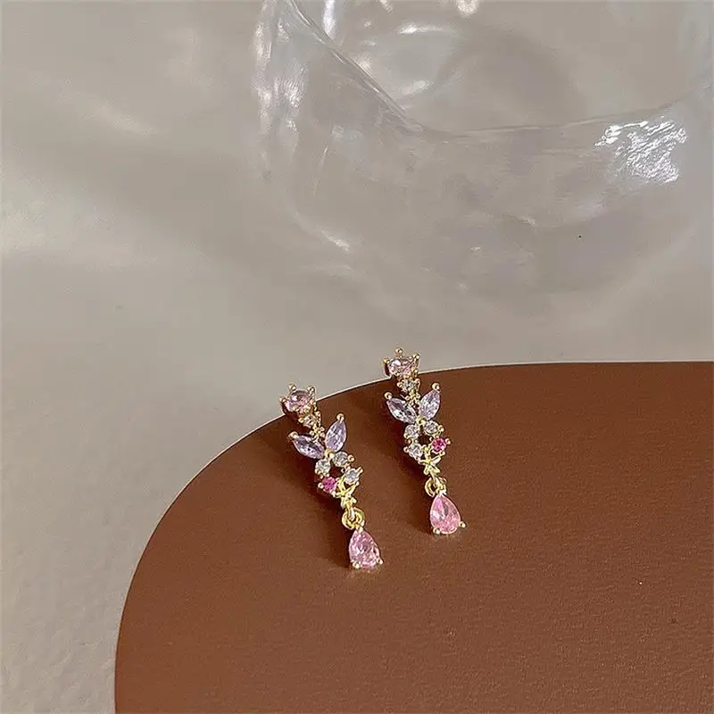Korea Style Fashion Cute Butterfly Flower Tassel Zircon Eardrop Earring For Women Girls Party Earring Jewelry Gift