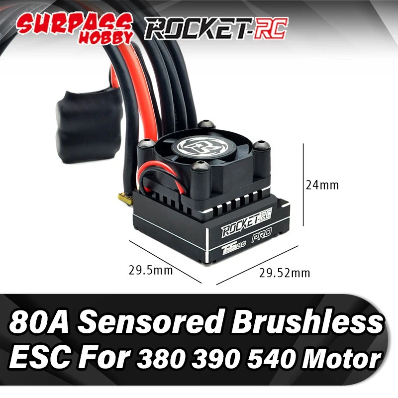 Surpass Hobby Rocket Supersonic 80A Sensored Brushless ESC TS80 for 1/10 1/12 1/14 Rc Car 380 390 540 Sensor Motor Drift Truck