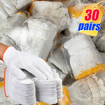 전등갓 코튼 미끄럼 방지 및 내마모성 건설 현장 작업 장갑, 암호화 흰색 노동 보호 장갑, 도매