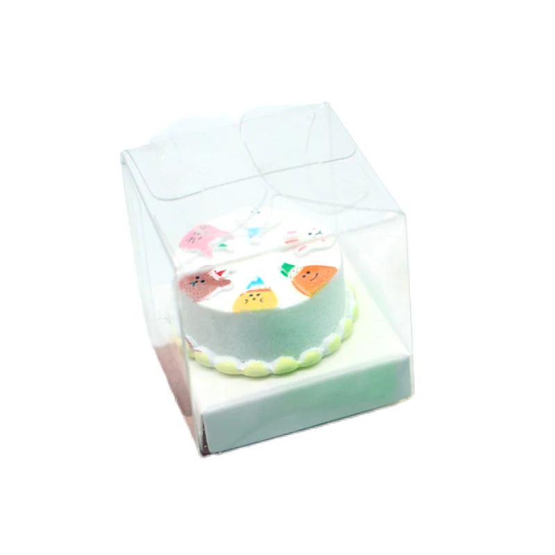 Pastel de dibujos animados de casa de muñecas con caja transparente, modelo de casa de muñecas, Mini simulación de postre, decoración de casa de muñecas, accesorios de comida, 1/12