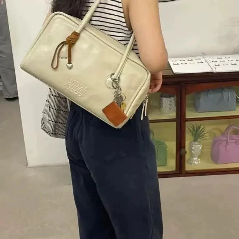 Margesherwood new Korean fashion casual leather Boston handbag, underarm single-shoulder bag