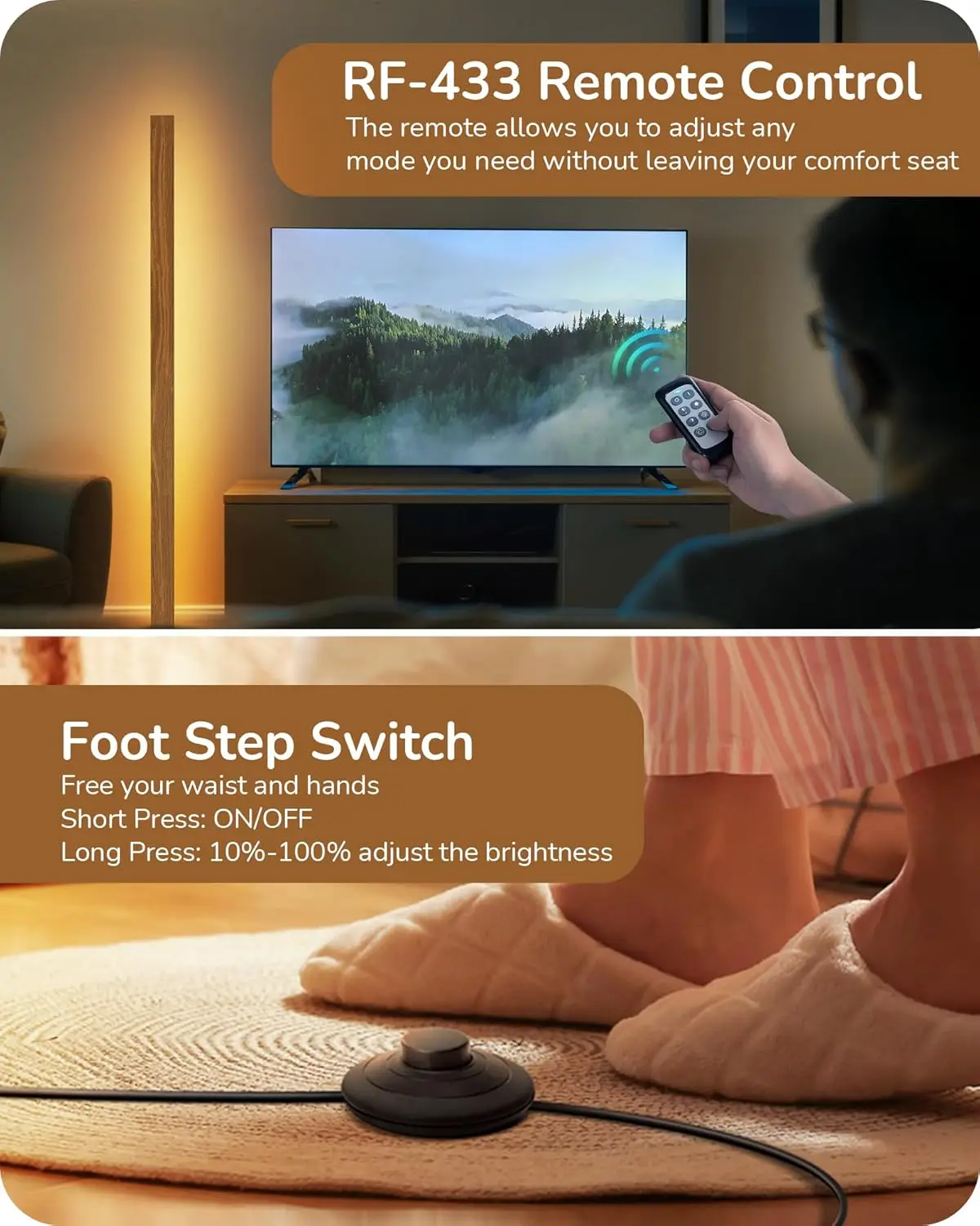 Modern Dimmable Floor Lamp with Remote, Wood LED Corner Light for Living Room, Bedroom, Office, 7 Color Temperatures view 5