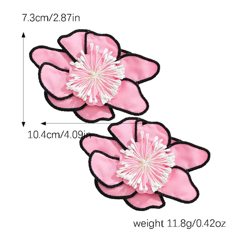 Vedawas Flower Earrings,Bohemia Maxi Fabric 3D Flower Charm Layer Big Handmade Cloth Floral Stud Women Earring Wedding Jewelry