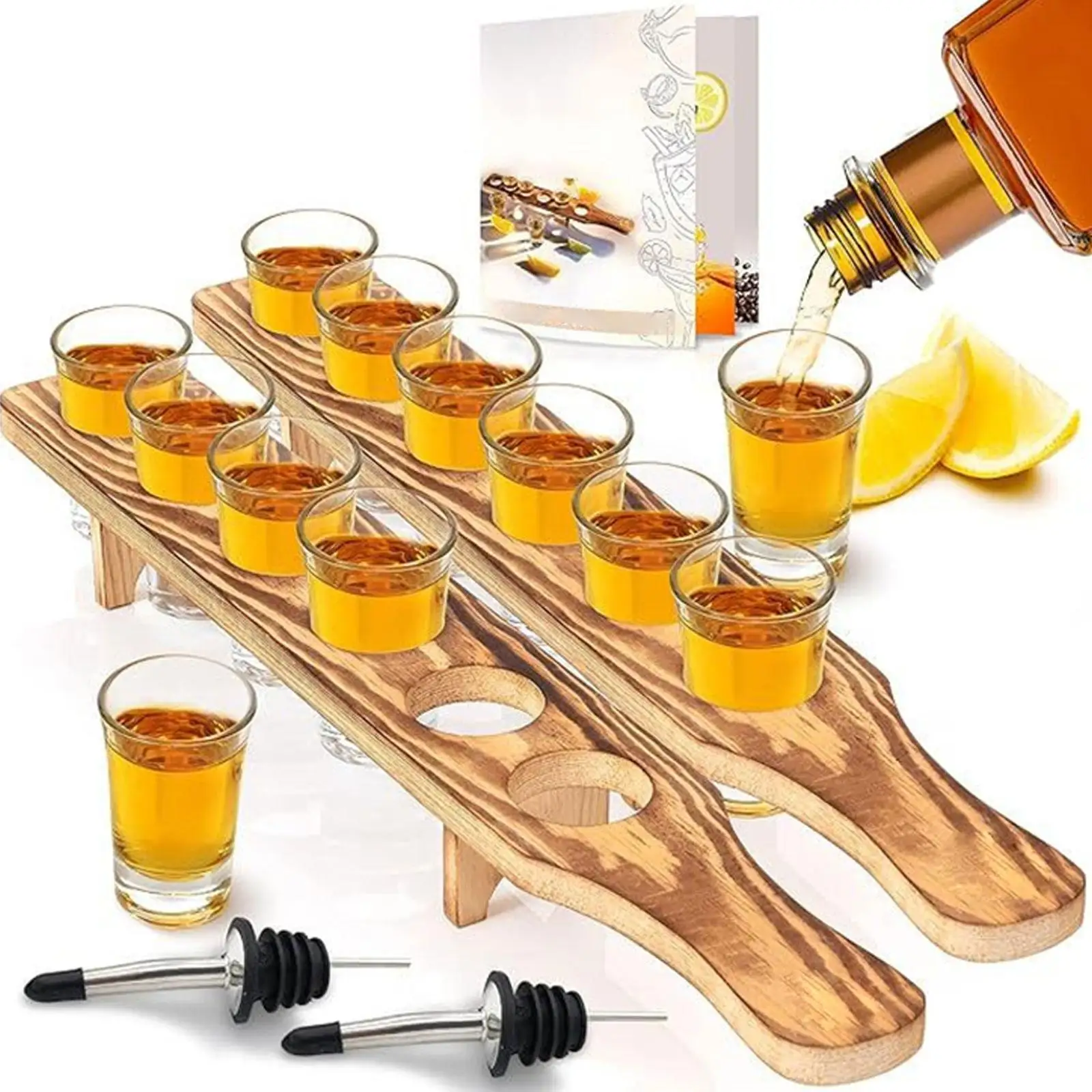 Serving Tray for Shot Glasses Durable Wooden Rack for Cocktail Drinks Party Bar Set Kitchen Decor