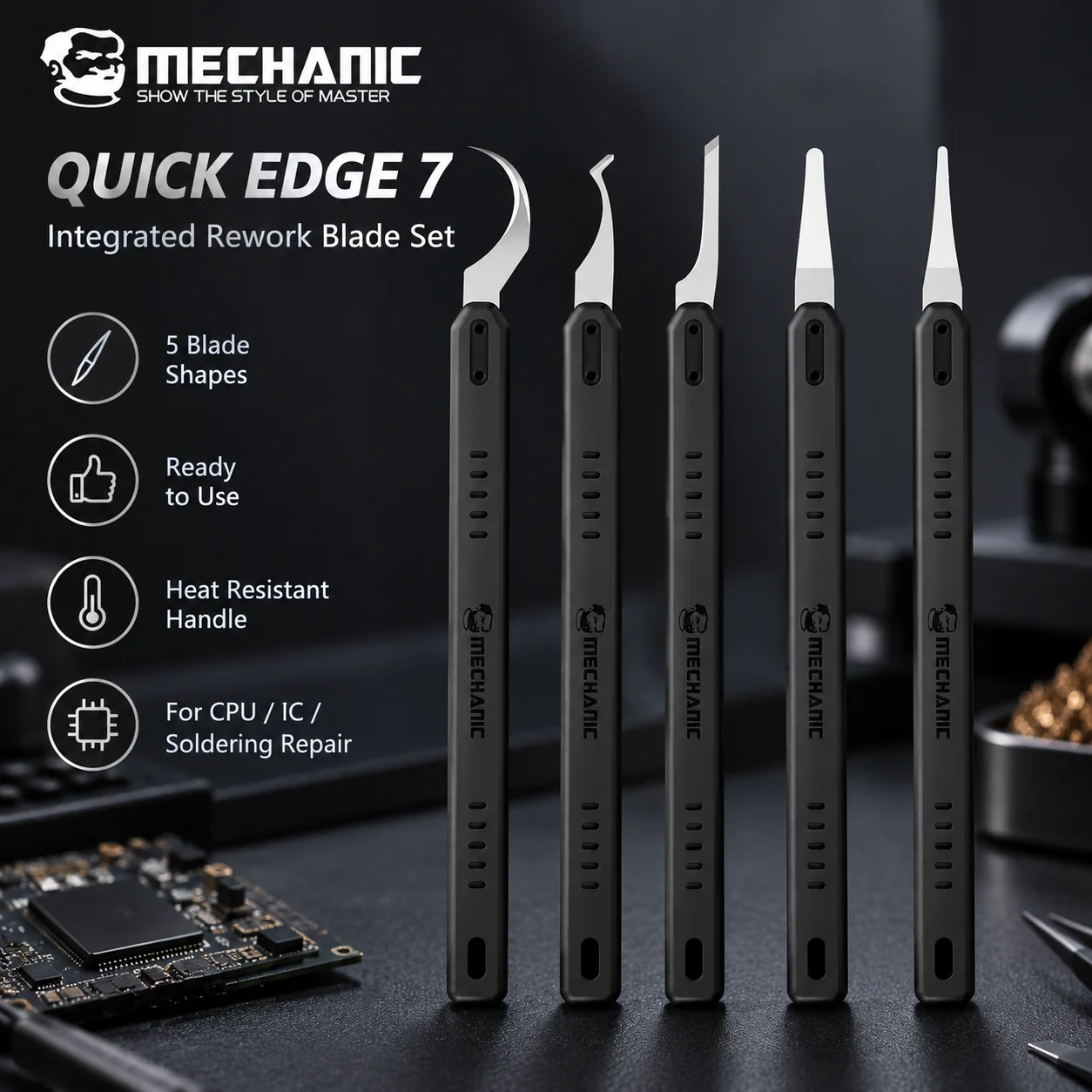 MECHANIC Quick Edge 7 5in1 Integrated Rework Blade Set 0.12mm Thin Blade for CPU IC BGA PCB Motherboard Glue Removal Pry Repair