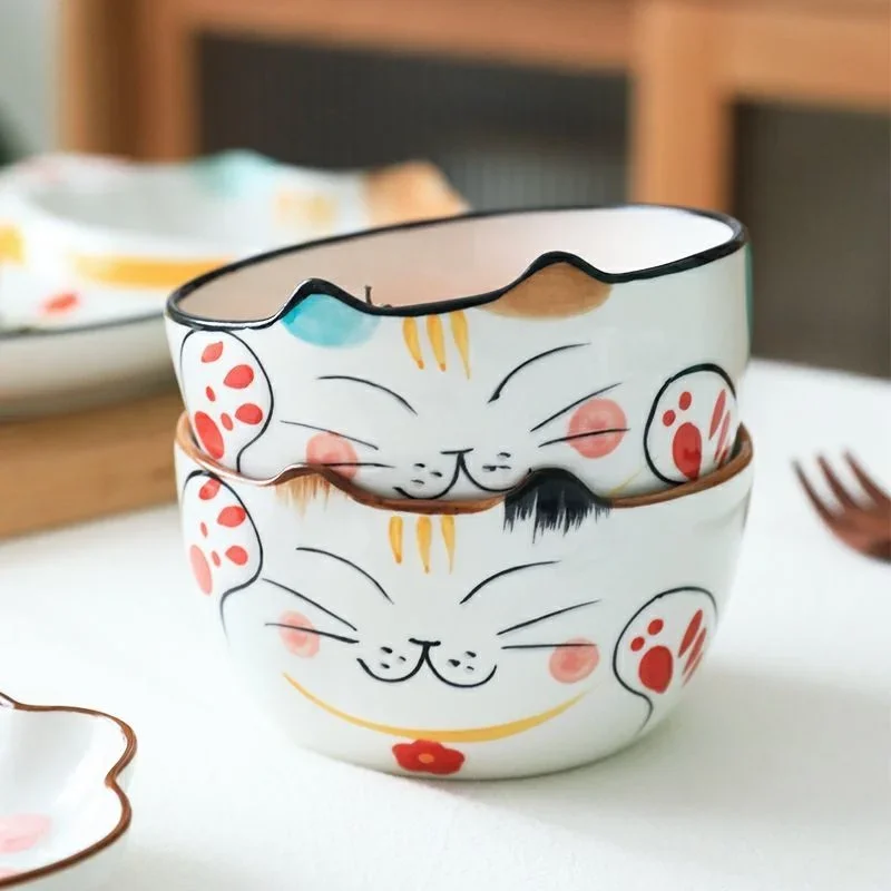 Beautiful Children's Cartoon Fortune Cat Tableware  A Couple's Home Dining Bowl Cute Ceramic Dining Plate Dishes and Plates