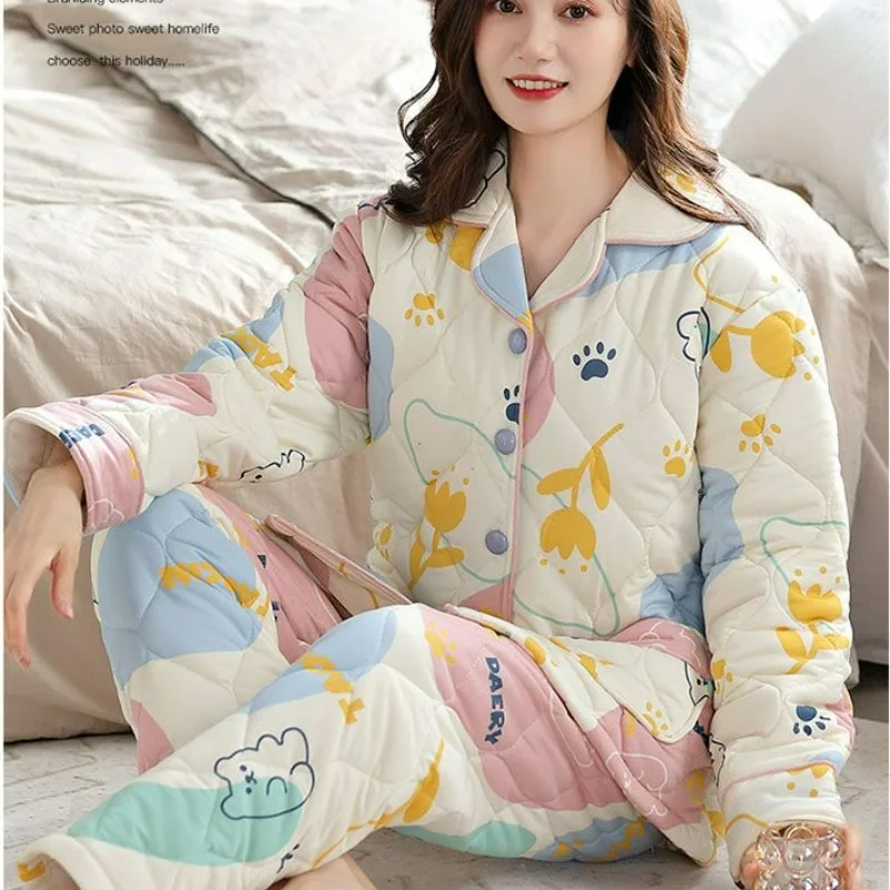 2023 Latest 100% Pure Cotton Pajamas with Three Layers of Cotton High-end All Cotton Women Fashion Pajamas Cozy Home Clothes