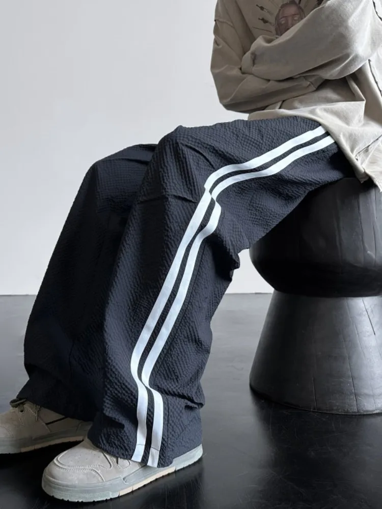 

Men's Windproof Waterproof Stripe Patchwork Casual Pants Spring Autumn Loose Straight Leg Design Sensation Trousers