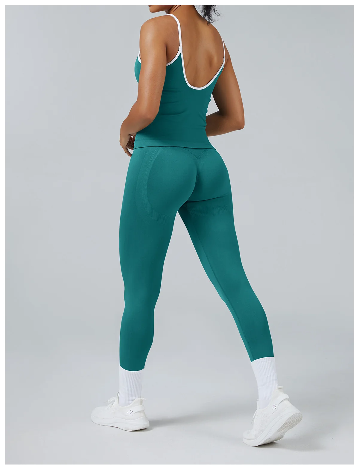 Damen Color-Blocking Gym-Sport-Tops Sommer Yoga Fitness Sexy Rückenfreie Strick-Camisoles mit Brustpolster und Trägern – Detail 24