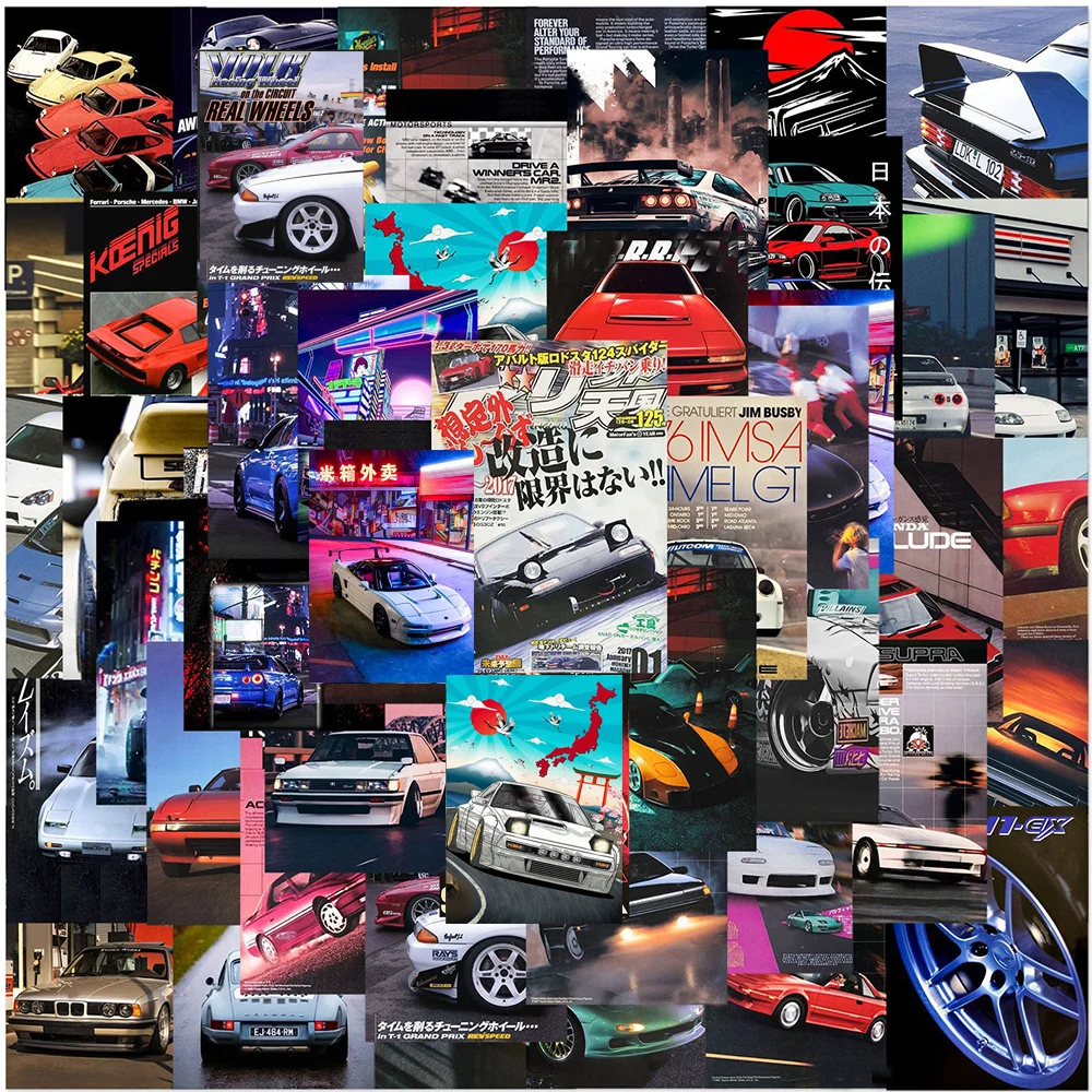 10/30/50pcs Retro JDM Car Poster Stickers Cool Retrofit Racing Cartoon Graffiit Sticker Decals for Bag Motorcycle Phone Suitcase