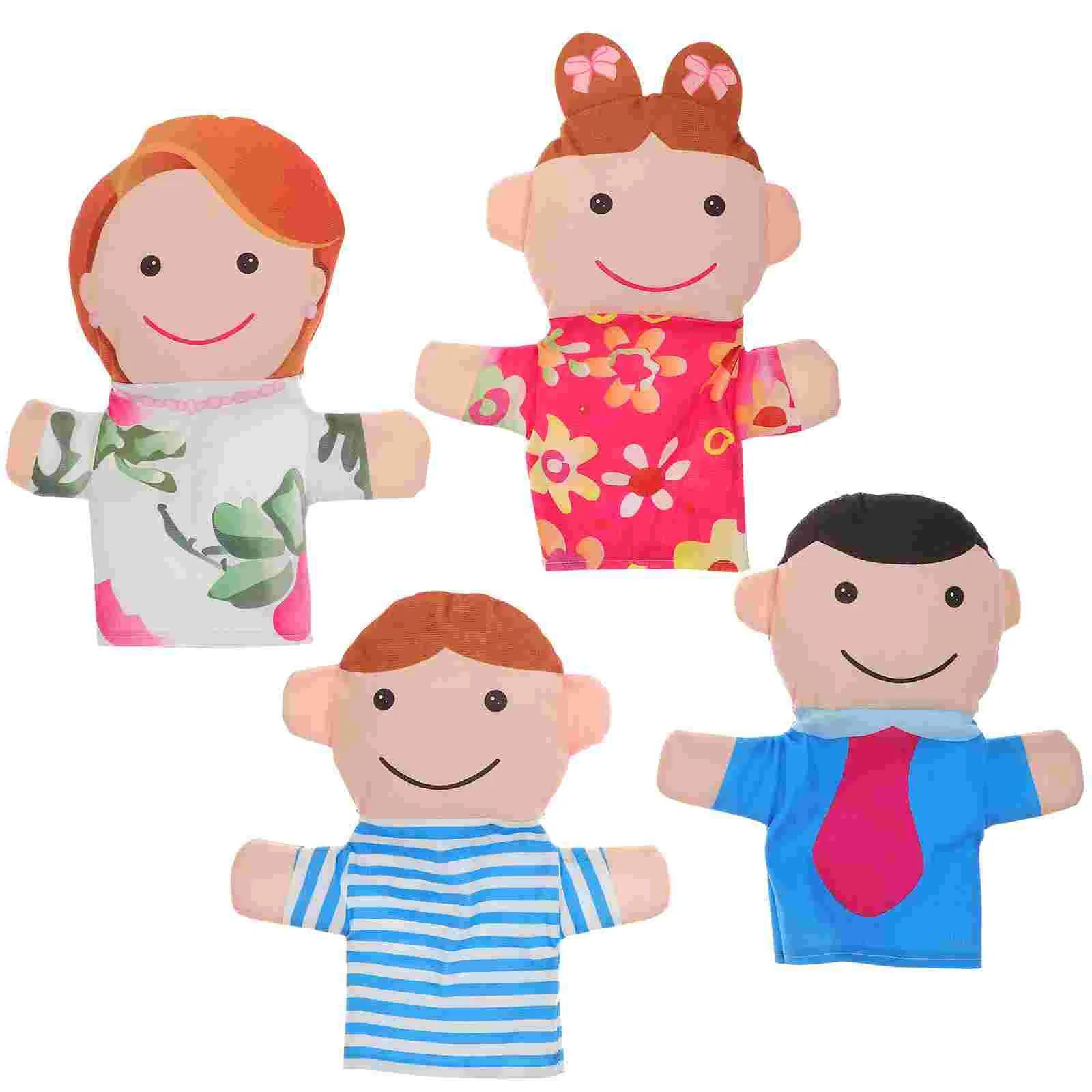 4 Pcs Family Hand Puppet Set Dad Mom Sister Soft Adoption Fabric Toddler Educational Toys Hand Puppet Family for Kids