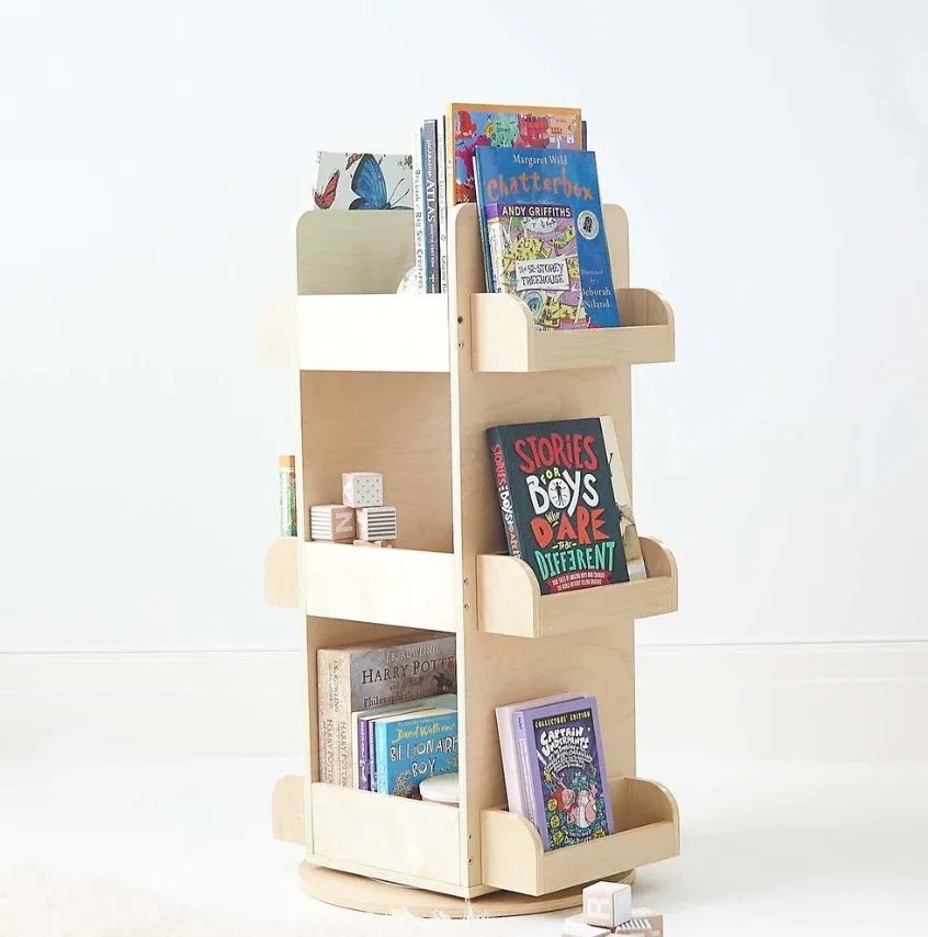 LM KIDS 2 in 1 Rotating Bookshelf Toy Organiser library furniture book shelve Kid Wooden Cubbies Montessori bookcases