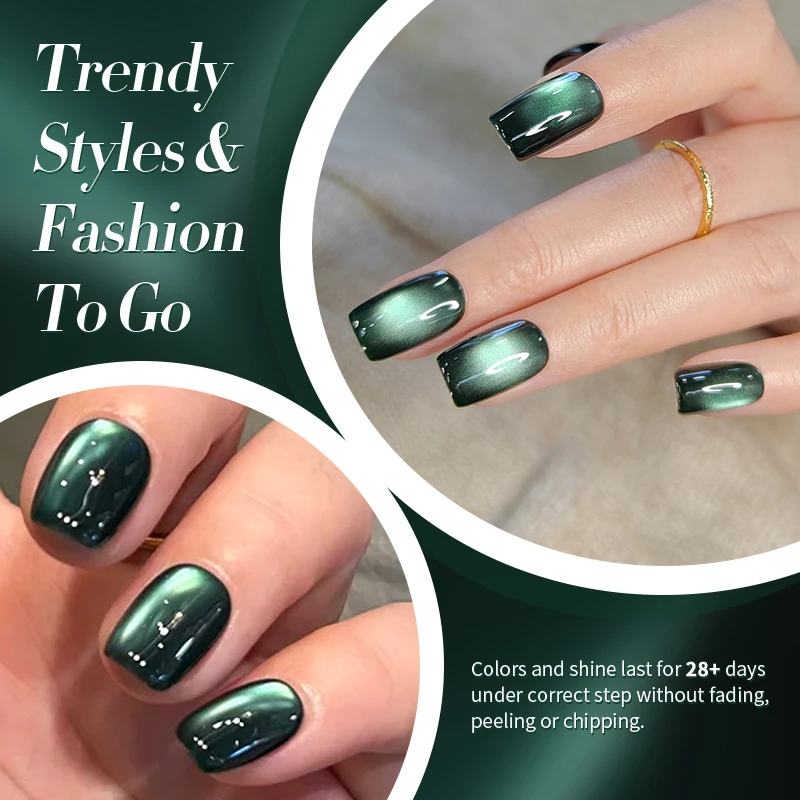 BORN PRETTY Grüner Katzenaugen-Magnet-Nagellack, UV-LED Semi-Permanent Gel-Lack, Langanhaltender Winter-Nagelkunst-Lack für Salon und DIY – Detail 4
