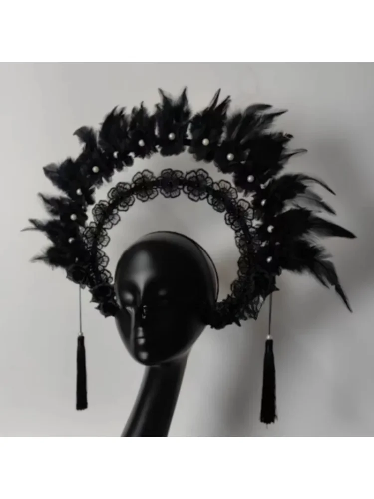 Nouveau dentelle dentelle plume mascarade balle vêtements accessoires modèle défilé scène Performance maquillage style couvre-chef femmes