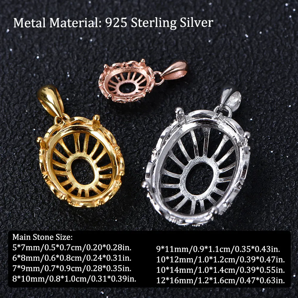 5*7-12*16mm Pendant Blank Open Bezel Setting, S925 Sterling Silver Four-Prong Exquisite Lace Style Pendant Base