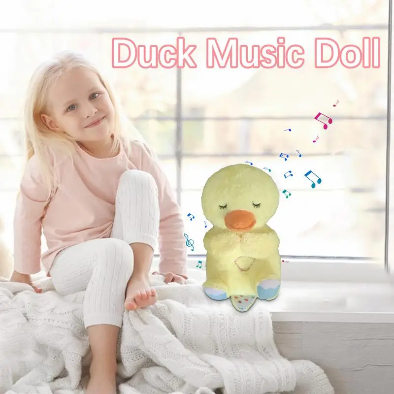 Breathing Stuffed Animal 11.8-Inch Cute Cartoon Calming Duck Toys Little Duck Stuffed Animal Glowing Sleep Buddy For Restful