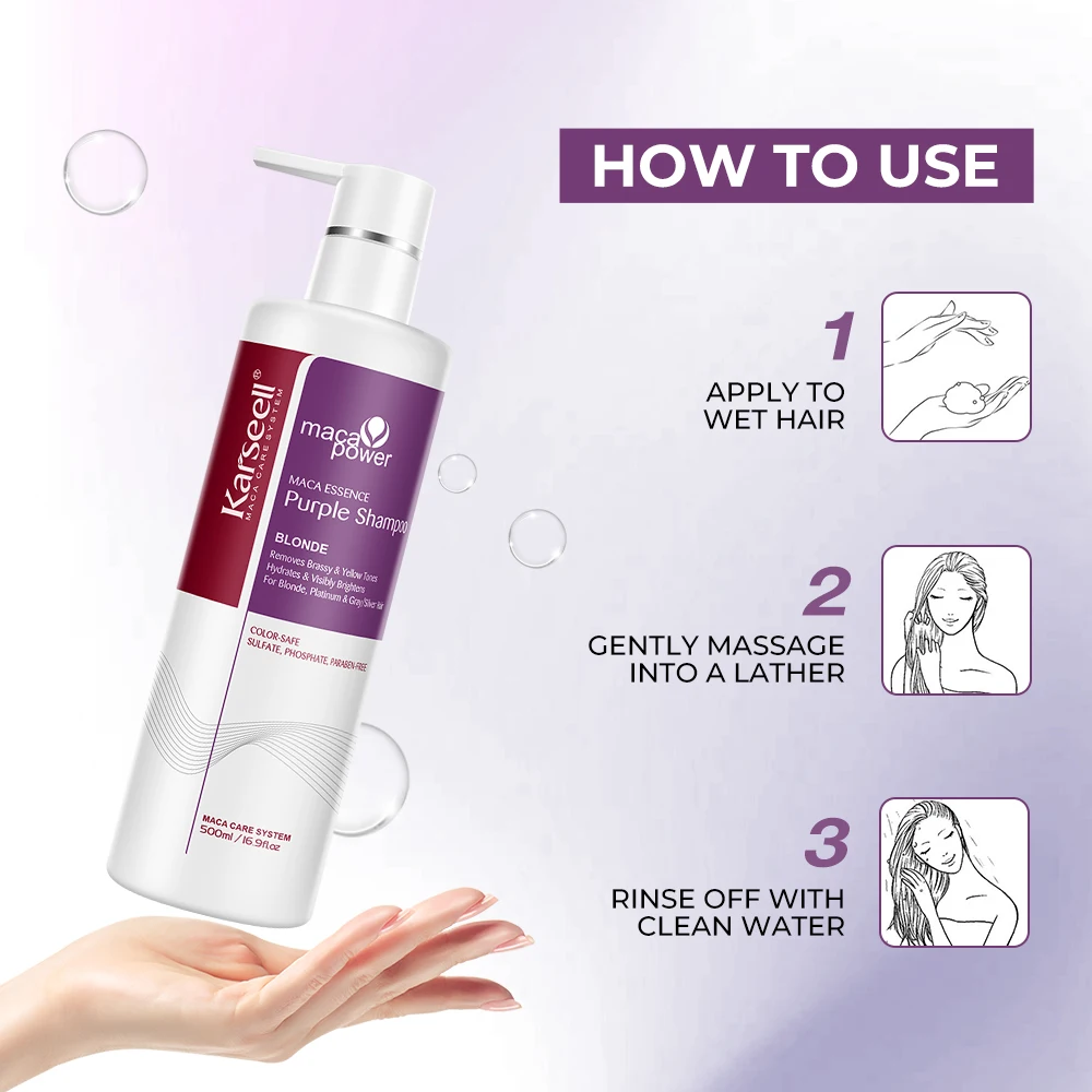 Karseell 500ml Paarse Shampoo Neutraliseert messing- en gele tinten Kleurcorrigeerende Shampoo voor blond zilvergrijs gemarkeerd haar