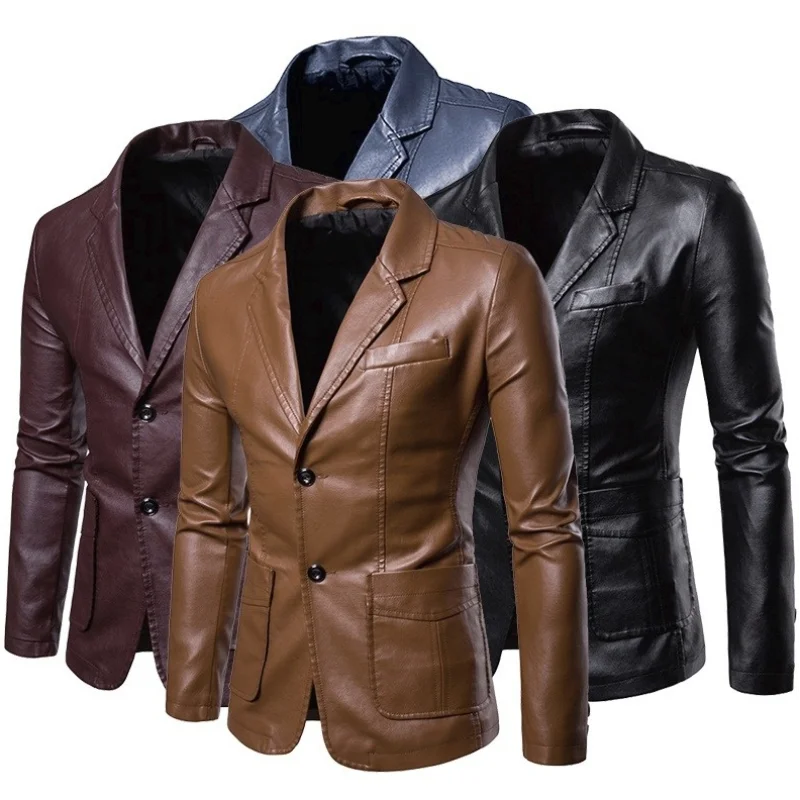 

Men Slim Autumn New Causal Vintage Leather Jacket Coat Men Design Motorcycle Biker Zipper Pocket PU Leather Jacket Coat