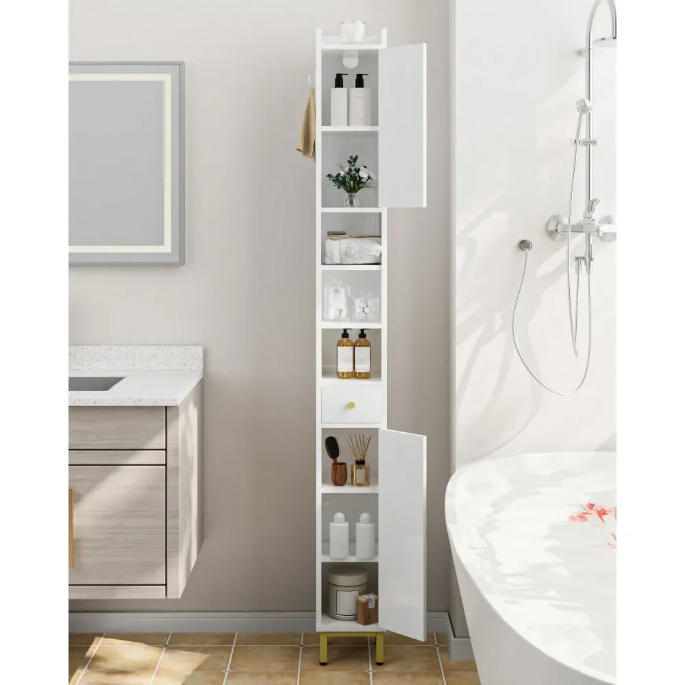 

Bathroom Cabinet With Adjustable Shelves Freestanding Floor Cabinet Tall Storage Cabinet White