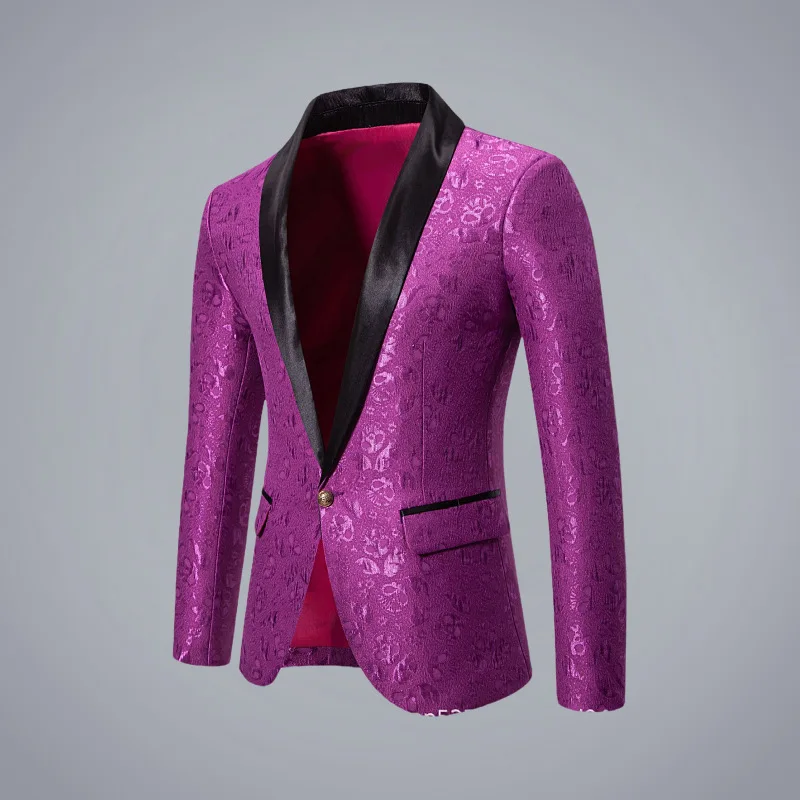 

Men's Jacquard Blazer Males Shawl Collar Suit One Button Groomsmen Suit Jacket for Men Coat Green White Red Mens Coat
