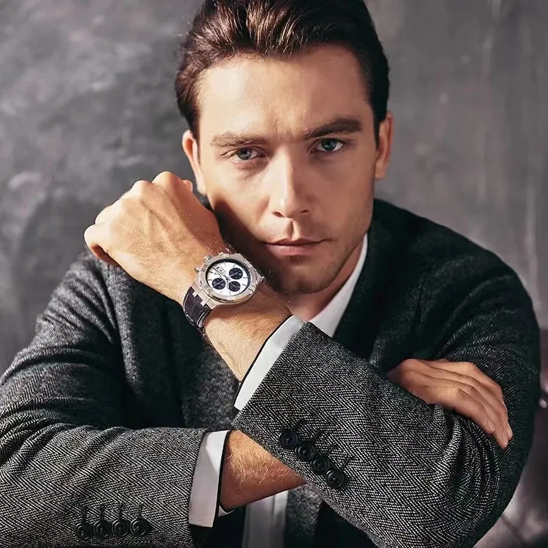 2025 New Men's Business Simple Timing Business Luxury Leather Belt Quartz Full-Function Watch