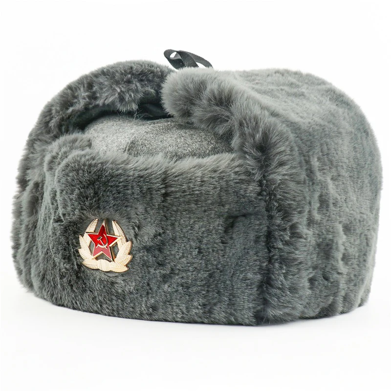 Soviet Army Military Badge Bomber Hats For Men Women Faux Fur Winter Hat Russia Ushanka Pilot Earflap Hat