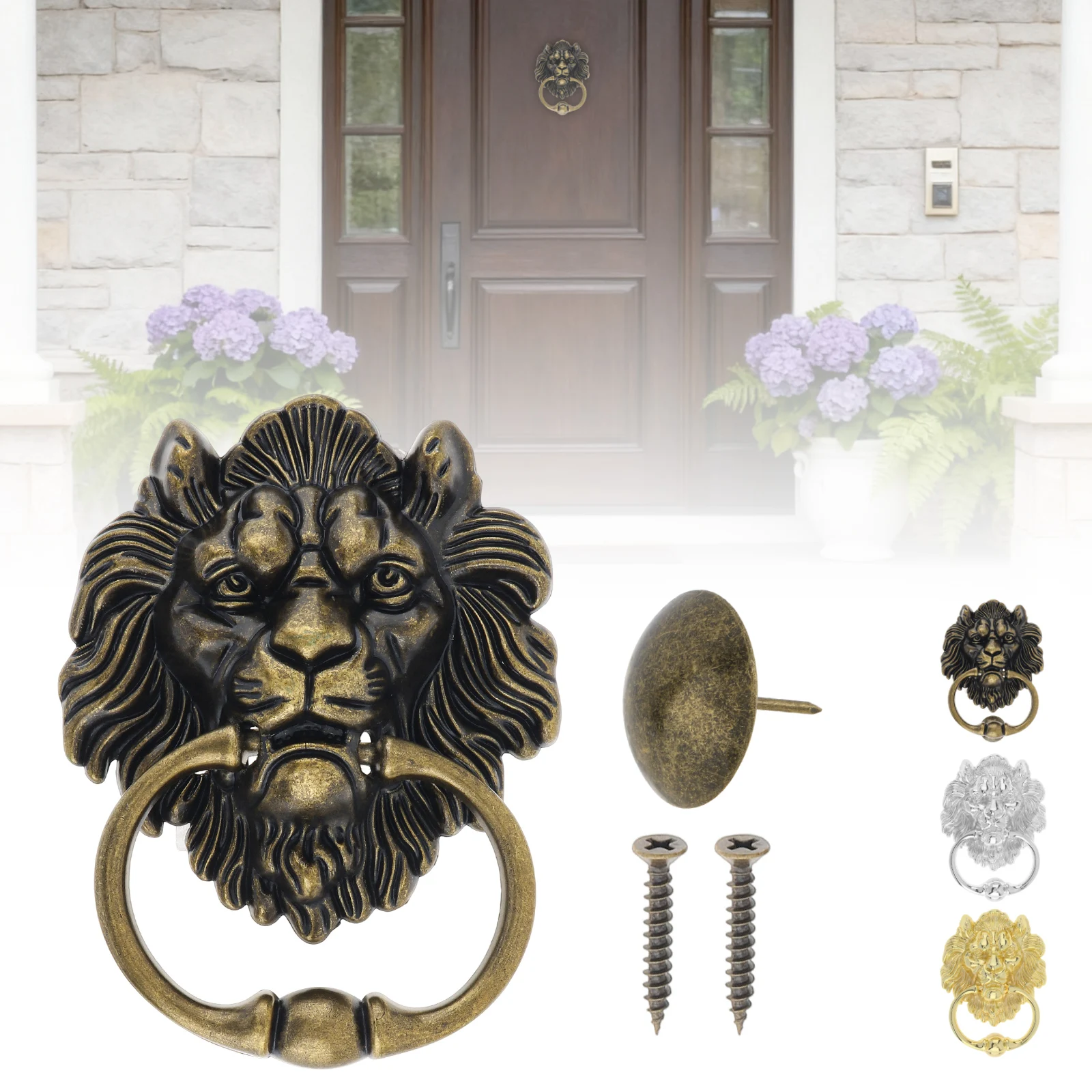 Classical Vintage Door Knocker for Decorative Front Door Home Decor Doorknocker 6 inch Zinc Alloy Head Handle Pull Door Knock