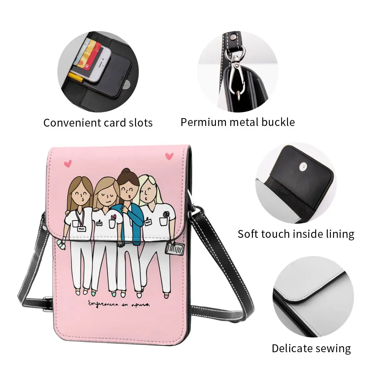 Cartoon Doctor Nurse Shoulder Bag Enfermera En Apuros Grocery Outdoor Female Mobile Phone Bag Gift Funny Leather Bags