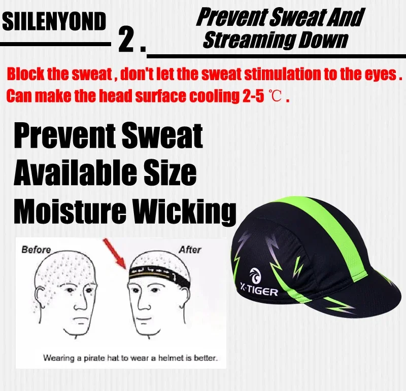 X-TIGER Bright Green Outdoor Sport Bike Head MTB Bicycle Headwear Headband 100% Polyester Cycling Hats Bandana Pro Cycling Cap