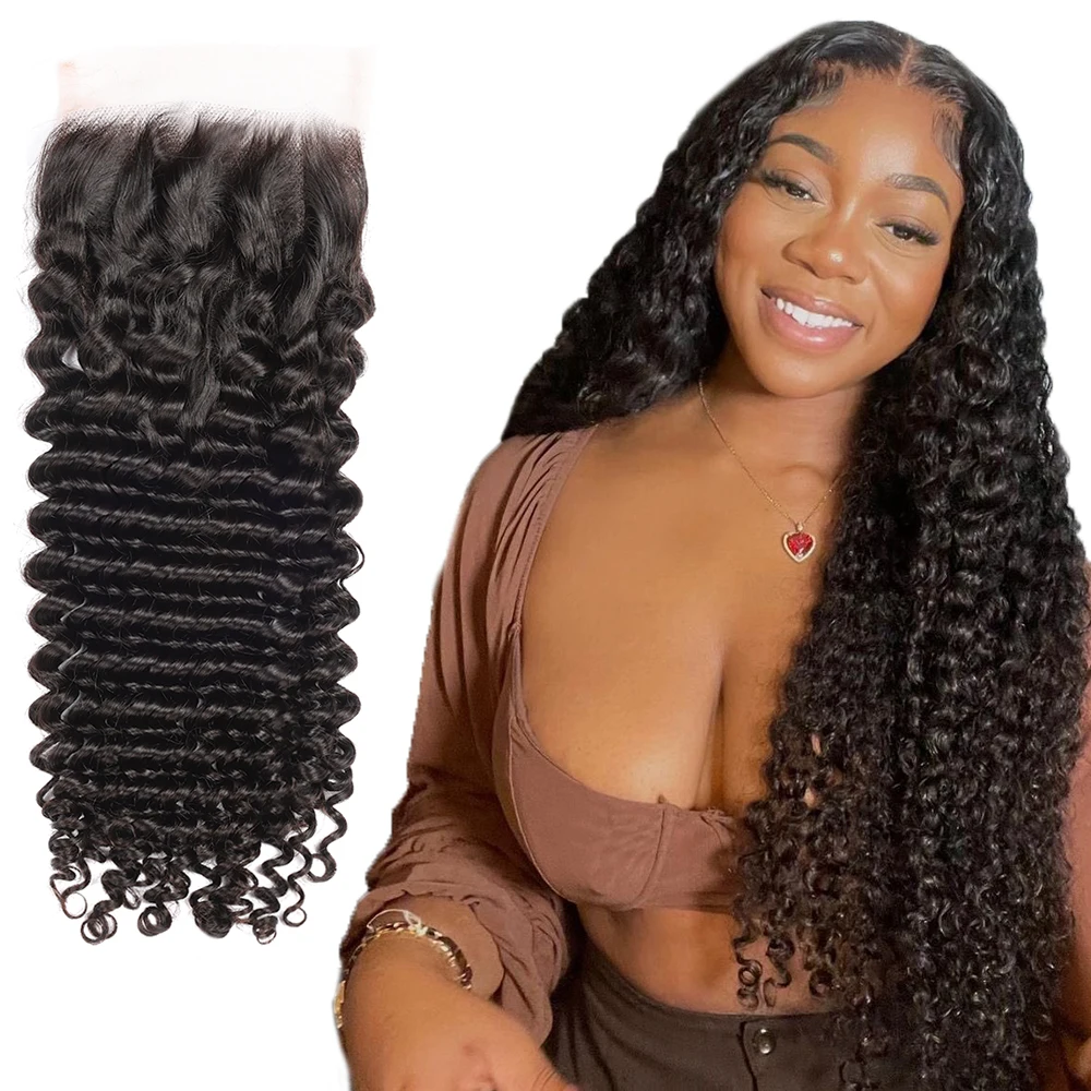 

Unprocessed Deep Wave 5×5 Lace Closure HD Brazilian Human Hair Hand Tied Curly Closures Invisible Knots Swiss Lace Raw Hair