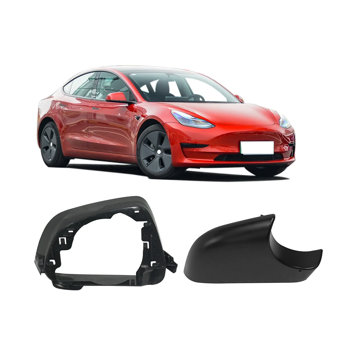 Car Left & Right Side Door Mirror Lower Cover with Frame Black for Tesla Model 3 2017-2021